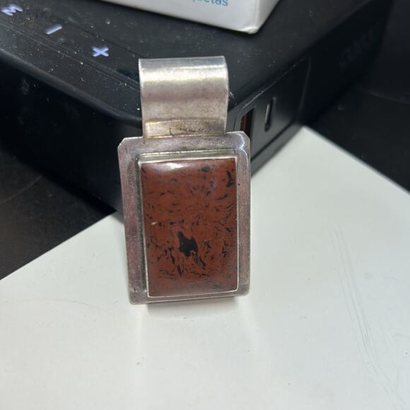 Taxco Mexico TS-94 925 Sterling Silver Mahogany Obsidian Pendant - Picture 5 of 7